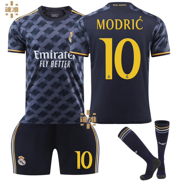 23-24 Real Madrid udebanefodboldtrøje sæt til børn nr. 7 Vinicius 5 Bellingham 10 Modric No. 10 Protective Gear with Socks XL