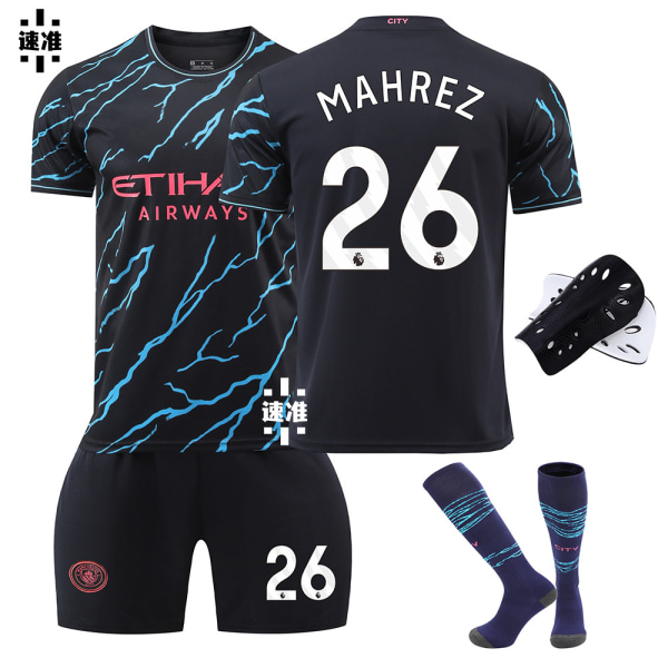 23-24 Manchester City 2. udebanetrøje fodboldsæt nr. 9 Haaland trøje sæt 17 De Bruyne 47 Foden version No. 26 socks + protective gear XS