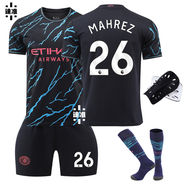 Manchester City 2:a bortaställ 23-24 fotbollströja nr 9 Haaland tröjset 17 De Bruyne 47 Foden version Size 10 socks S