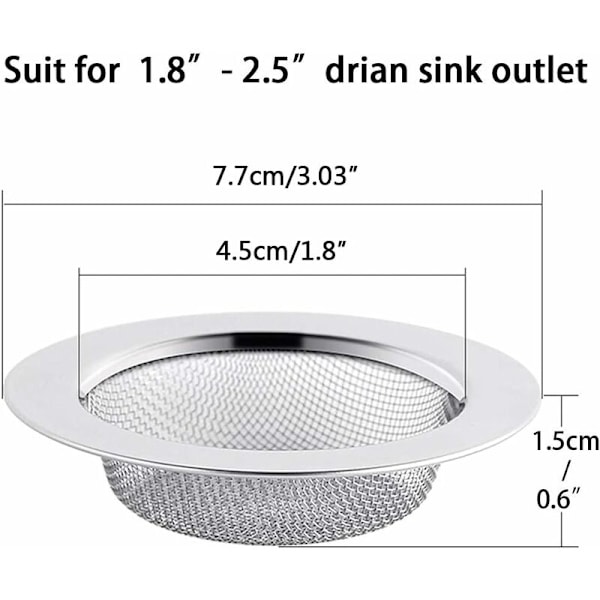 Set med 2 diskhossil i rostfritt stål, 7,5 cm sil för diskho, dusch, badkar eller handfat