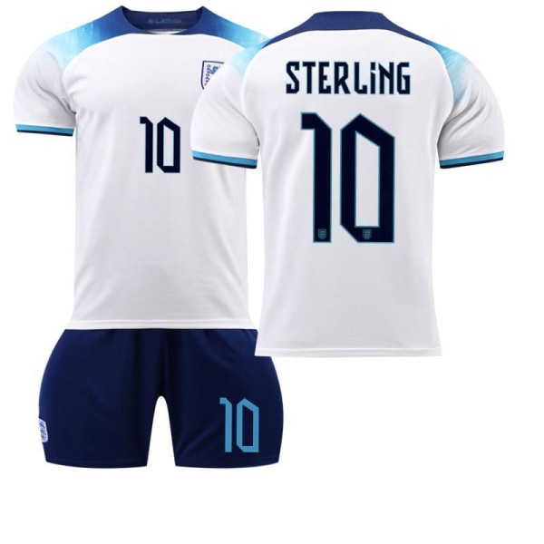 2022 England VM-tröja nr 9 Kane 10 Sterling 19 Mount 20 Foden Barnfotbollströja No. 9 with socks + protective gear #22