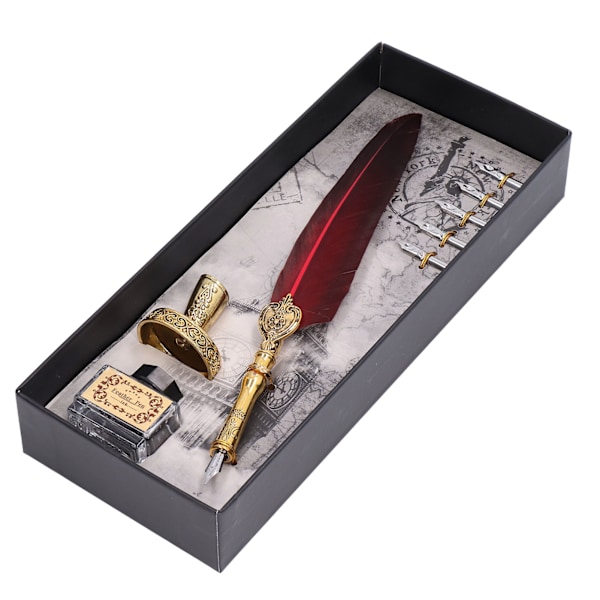 Fjerpen Flydende Komfortabel Skrivning Vintage Elegance Eksklusiv Håndværk Quill Fjerpen til Gaver Kalligrafi Crimson