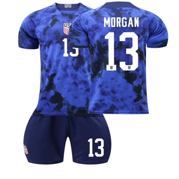 22-23 USA:s fotbollslag borta blå nr 10 Pulisic 8 McKennie 13 Morris World Cup tröja 2223 USA Away No. 13 #XS
