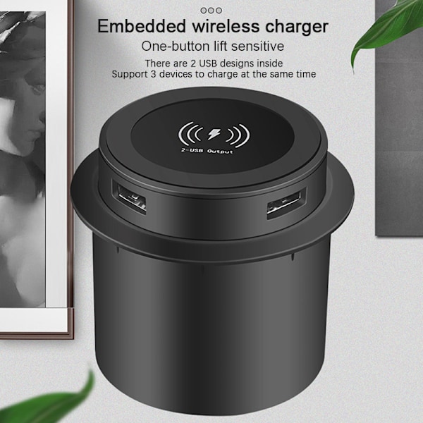 Pop-up skrivebords indbygget hurtig trådløs oplader med USB-port
