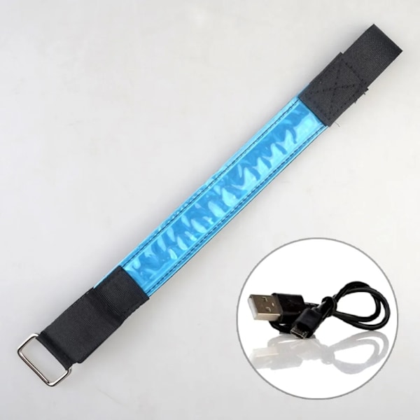 Laddningsbart Reflexband - LED Armband / Reflexband som lyser Blått Blue Blå