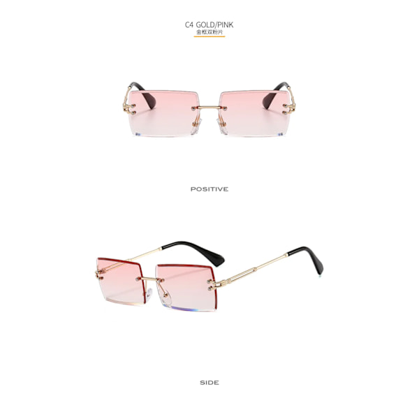GGJH1520 Unisex rimless solbriller vintage rektangulære firkantede briller retro dame og herre solbriller 2024 C4