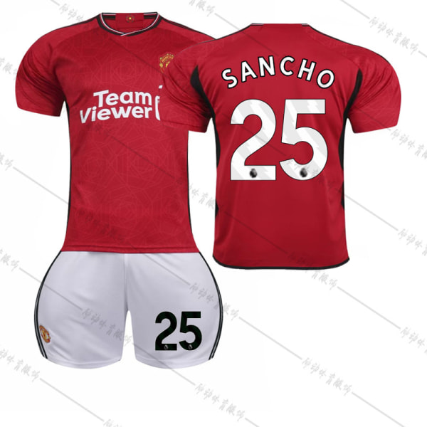 23-24 Manchester United hjemme Røde Djævle fodbolduniform sæt nr. 10 Rashford 21 Anthony 25 Sancho 7 Mount 2324 Red Devils Home No. 25 #L