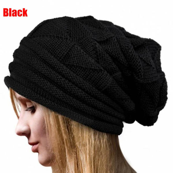 Strikket Hue Dame Kasketter Beanie SORT - på lager