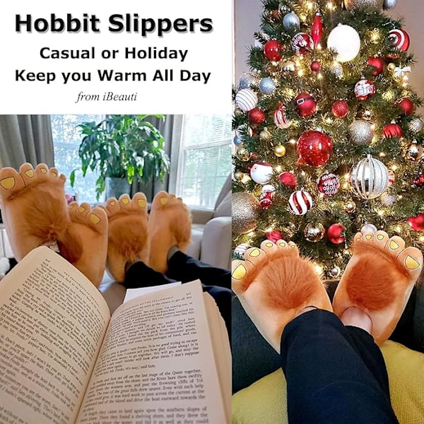 Hobbit-Tøfler til Mænd og Kvinder - Sjove Monster Eventyr Tøfler - Varme Vintertøfler - Store Indendørs Sko