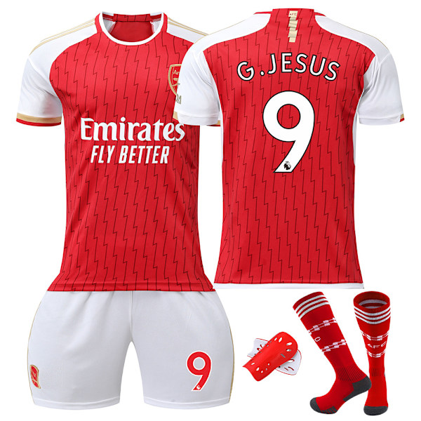 23-24 Arsenal hjemme fodboldsæt 7 Saka 8 Odegaard 9 Jesus 11 Martinelli trøje No number + gear with socks M