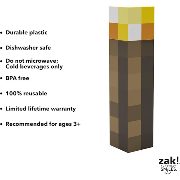 Minecraft Fackla Vattenflaska - Old School Gaming Vattenflaska, 650 ml, BPA Fri