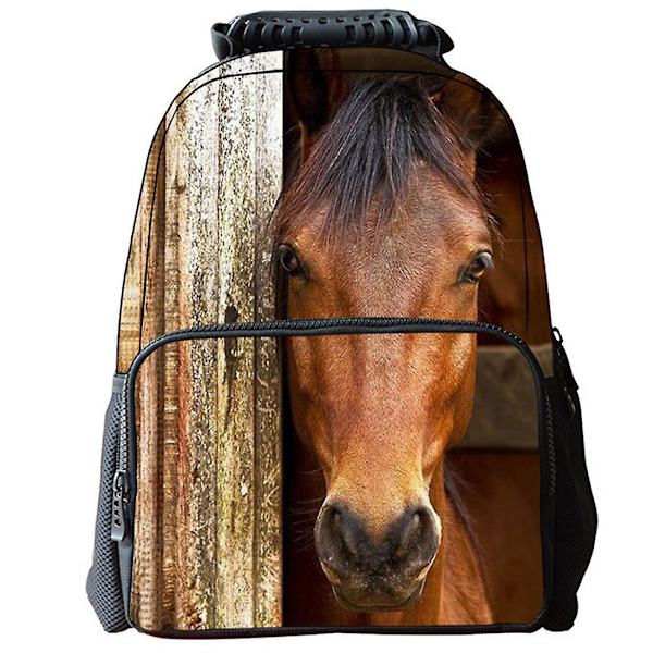 3D hästtryck unisex ryggsäck Light Brown