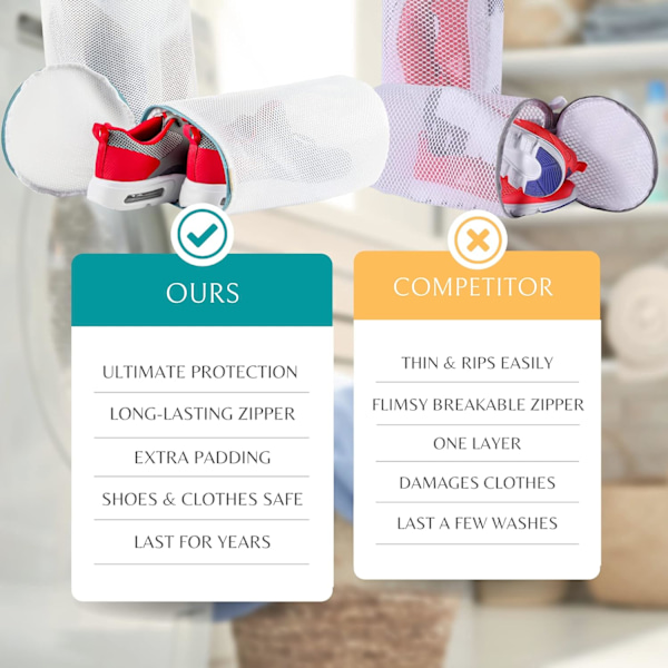Supertjock återanvändbar tvättpåse med dragkedja för skor (L + XL) - Linge