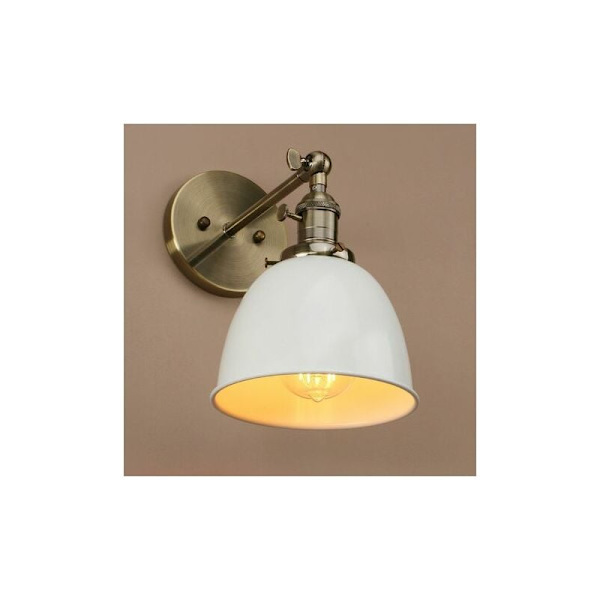 Justerbar vägglampa i metall med skålformad lampskärm i järn, industriell retrobelysning, vit (utan glödlampa) [Energiklass A+]