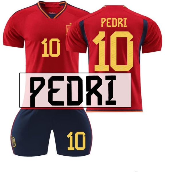 Fotballdraktsett for Spania hjemme rød nr. 9 Gavi 7 Morata 10 Pedri 17 Fati VM 22-23 2223 Spain's No. 10 Pedri #24