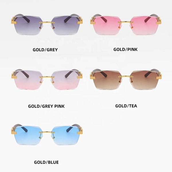 2024 Nye Merke Metall Diamantkuttet Solbriller Luksus Herre Solbriller Rammenløse Kvadratiske Tre Farge Små Solbriller Dame Skyggebriller Gold/Pink Rimless Style Sunglasses