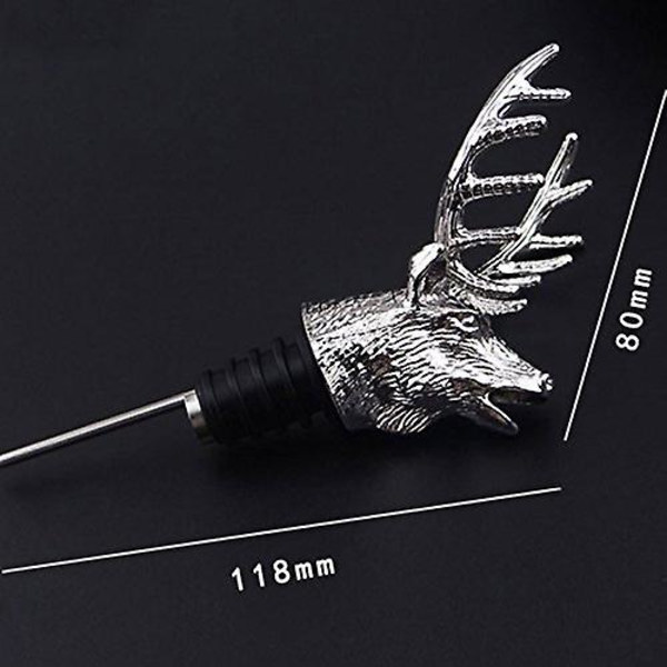 Vinkaraffer och flaskhållare i zinklegering med hjorthuvudform med läckagesäker propp (silver)