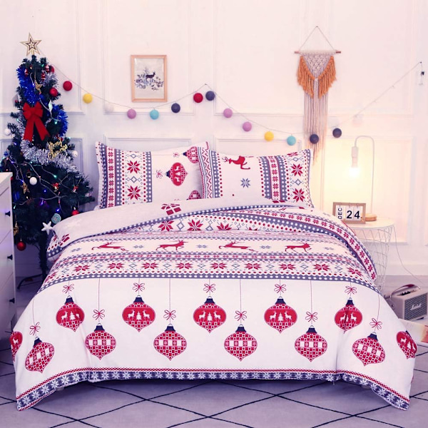 Jul Patchwork Påslakan Set 200x200 cm med 2 x örngott 50x75 cm, Mikrofiber Sängkläder Set 200*200cm