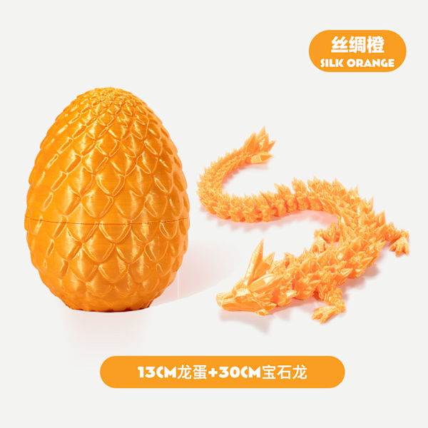 Påskdrakar 3D-tryckt drakägg med drake inuti Kristalldrake Fidget Leksak för Vuxna Fullt Ledad Drake för Hemmakontorsdekoration Silk Orange