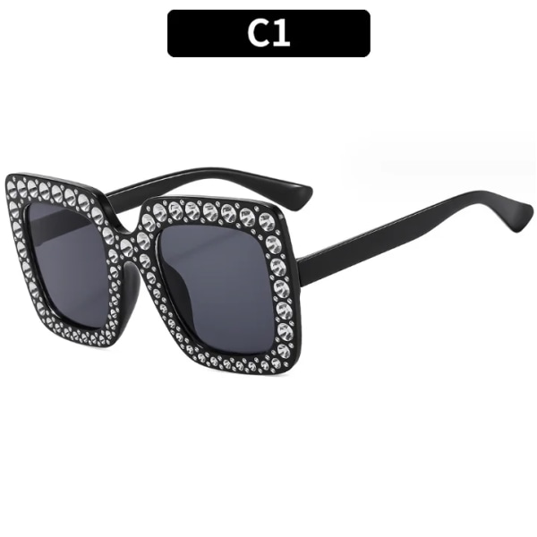 Nyaste Oversize Retro Square Rhinestone Bling Solglasögon Kvinna Lyx Dam Solglasögon 2024 För Kvinnor C24 Square
