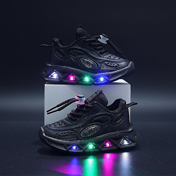 Flickande pojkar småbarn lysande tränare skor barn led ljus upp blixt sneakers storlek W White Size 21 inside length 13cm