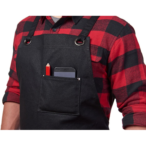 Canvasförkläde Multi-Pocket Snickare Elektriker Trädgårdscafé Bar Overall Heavy Duty Vaxad Canvas Arbetsförkläde - Svart