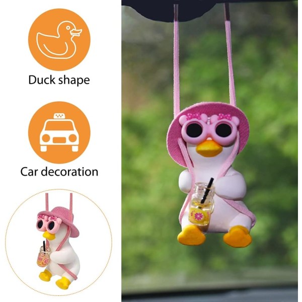 Auton lisävarusteet Swing Duck Swinging Duck Auton riipuskoriste Ihana Swinging Duck Auton riipus Siisti lentävä ankka aurinkolaseilla Auton taustapeili Pink