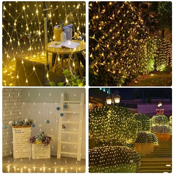 Mesh Lysnet, 192 LED Mesh Lys 3M x 2M 8 Tilstande Energi Vandafvisende, Dæmpbar til Soveværelse Jul Bryllup Fest Hjem Have, Varmt Hvidt