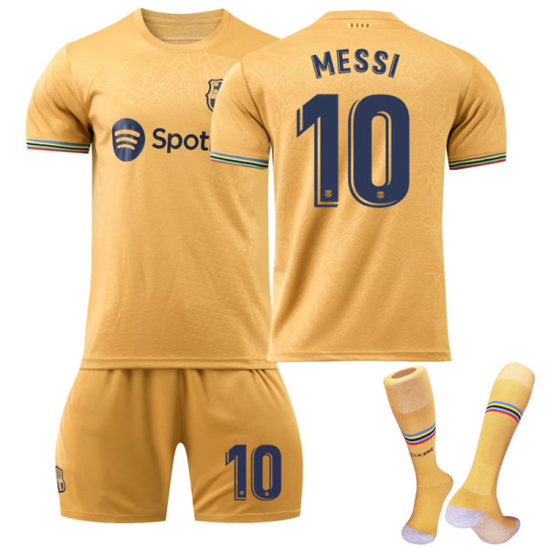 22-23 Barcelona fotbollströja Messi nr 10 nr 9 Lewandowski 8 Pedri 17 Aubameyang tröja barndräkt Size 10 with socks Children's size 20