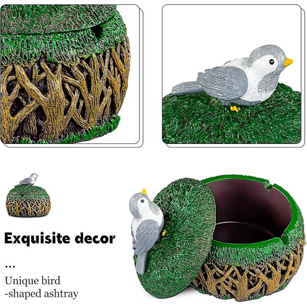 Askebeger Vivid Bird Decor Askebeger for sigaretter, vindtett askebeger med lokk for uteplass Unik askebeger