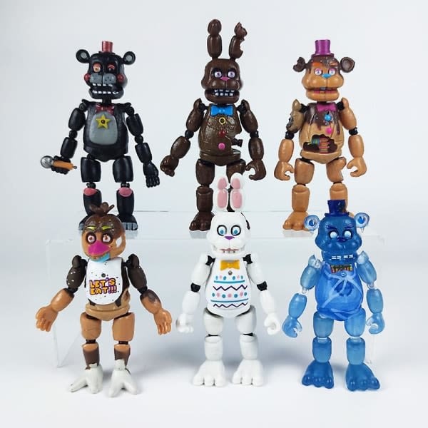 5 st Five Nights at Freddys Actionfigurer Leksak Security Breach Serie Glamrock Foxy Bonnie Fazbear Pvc Dockor Fnaf För Barn Present 6 st B