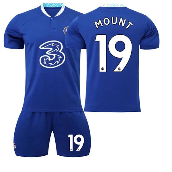 22-23 Chelsea hjemmebanesæt nr. 9 Aubameyang 7 Kante 10 Pulisic fodboldtrøje sæt 19 Mount trøje 2223 Chelsea Home No. 19 #M