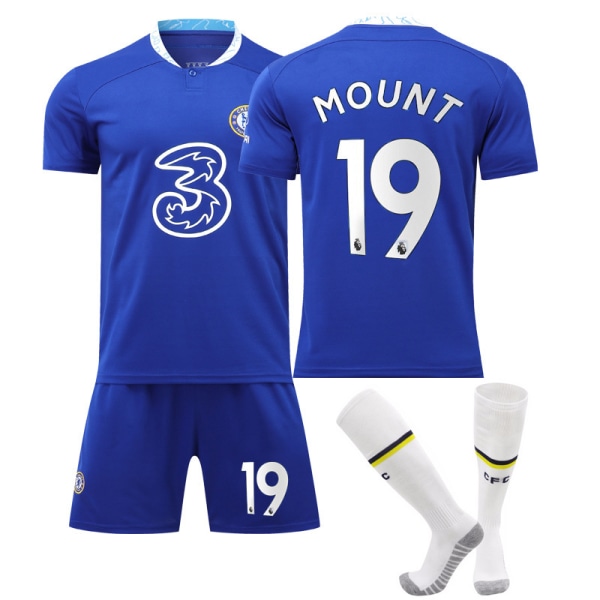Chelsea tröja 22-23 hemma nr 19 Mount vuxen nr 29 kortärmad student sportuniform för barn 22-23 Chelsea home number 19 M