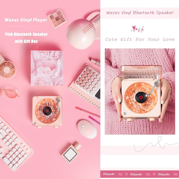 The Waves Vinyyli soitin, Wave Retro Vinyylilevy soitin Langaton Bluetooth kaiutin {FW} Pink