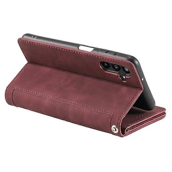Kompatibelt etui til Samsung Galaxy A16 5G / A16 4G PU læder telefonetui med lynlås pung 9 kortpladser (FQ) WineRed