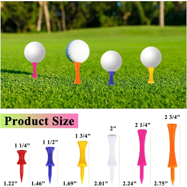 Castle Golf Tees Plast, 60 st Olika Höjder Golf Tees Flera Färger Blandade Storlekar (31mm, 37mm, 43mm, 51mm, 57mm, 70mm)