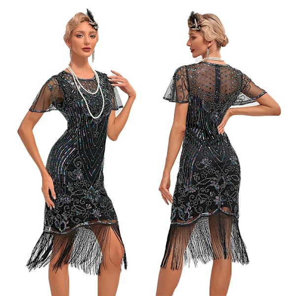 Plus Size 1920-talls Flapper Retro Kjole Great Gatsby Fest Tassel Perlebesatt Charleston Dansekjole Cocktail Festkjole Aftenkjole kun kjole dress only 4XL