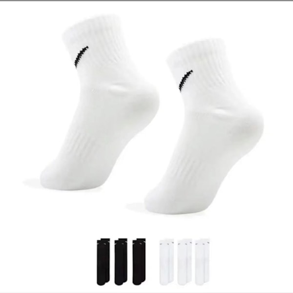 Cushion Crew Socks med rosett svart-vit kort-medium par handduk botten sport basketboll strumpor löparstrumpor (6 par)-S svart