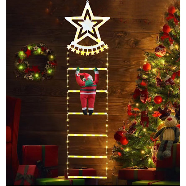Julelys LED for trapp - Santa Claus dukke, stigelys, klatrelys, 110V/220V støpselmodell, varm lysmist Warm light mist white Five-pointed star