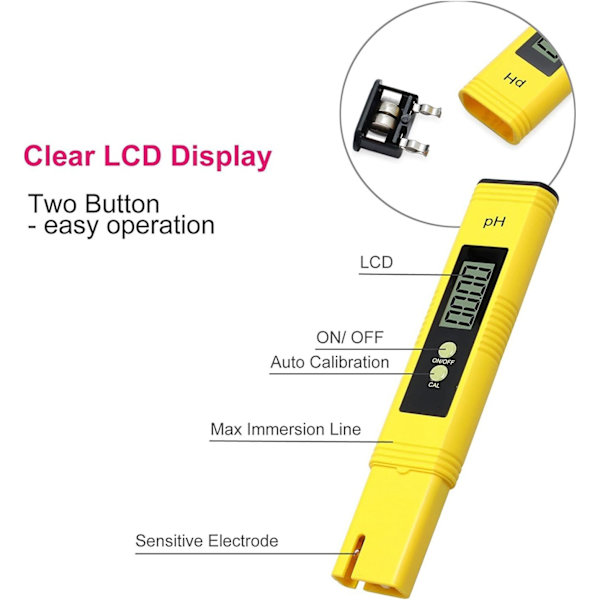 Vandtestpen, digital pH-meter pen, med ATC-knap, vand med