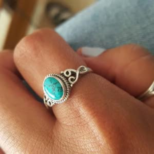 Turkis Ring i 925 Sterling Sølv Statement Ring Kvinners Håndlaget Ring Edelsten Juleringe Løfte Ring Størrelse US 6 Kvinners Gave