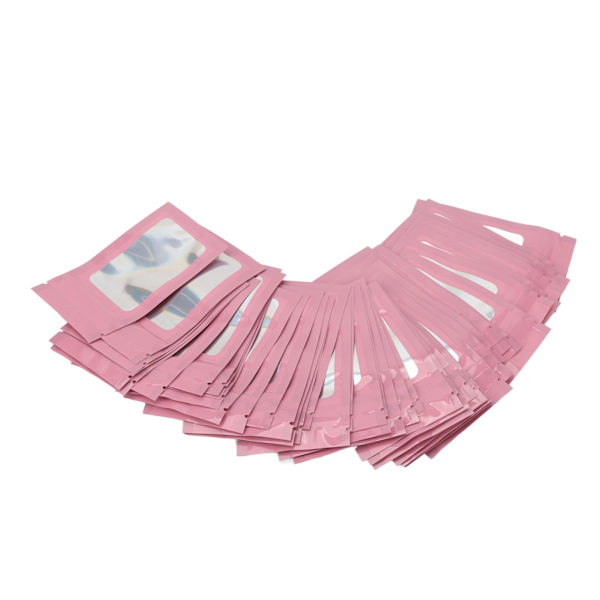 100 st Ziplock-påsar Självförslutande Holografiska Återanvändbara Hängande Hål Matförvaringspåsar Rosa