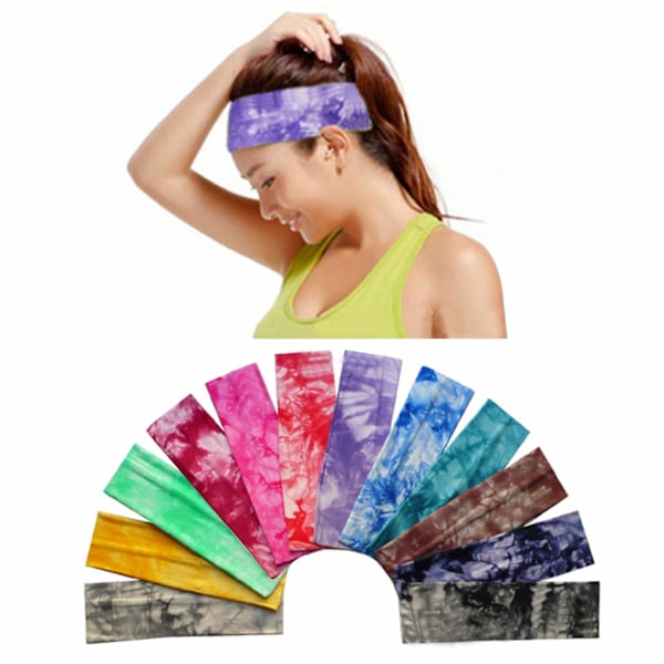 12-pack bomullshuvudband - Tie Dye-huvudband bomull stretch