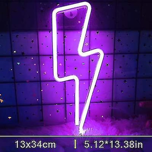 Neonlys Flash Led Neon Vegglampe Nattlys Batteri Lightning1-Pruple