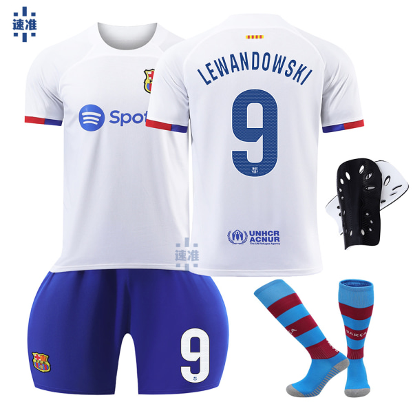 23-24 Barcelona vierasjalkapalloasu No. 9 Lewandowski puku 6 Gavi 21 De Jong 10 Messi lasten paita sukkineen Fati No. 10 with socks and gear XL