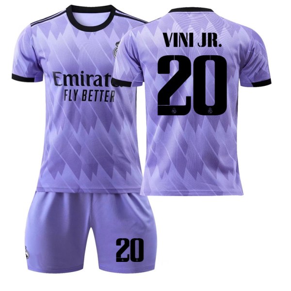 22-23 Real Madrid vieraspaita violetti nro 9 Benzema 14. kerran muistopainos 20 Vinicius 10 Modric Real Madrid away number 20 #M