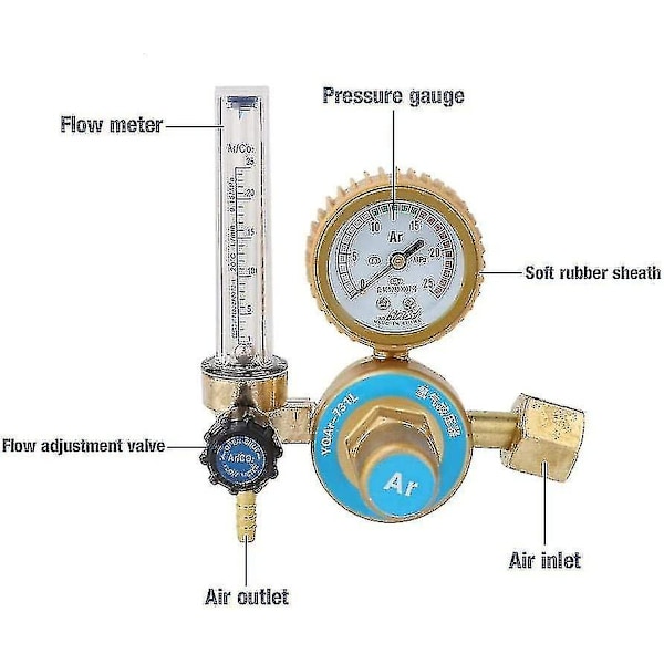 Argon CO2 Flow Meter Regulator Trykkmåler 0~25mpa Universal Argon CO2 Sveise Regulator Trykkreduksjon