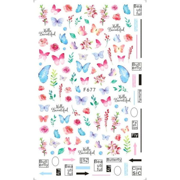 IC 5 STK 3D Fjärilsnagelstickers Självhäftande Nageldekaler Färgglada Fjärilsnageldekaler Blommönster för Kvinnor Flickor Nagel