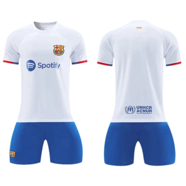 Barcelona bortaställ barn vuxen kostym fotbollströja Size 7 socks + protective gear 28
