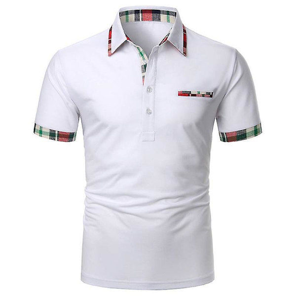 Herr Casual Kortärmad Rutig Krage Poloskjorta White M